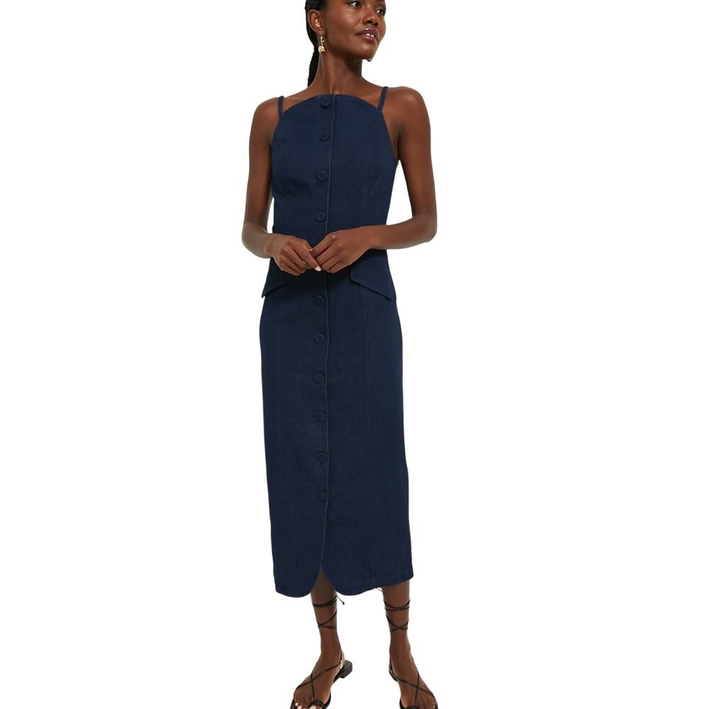 New Tuckernuck Navy Blue Denim Lilliana Dress Button-Up Pockets Size XS 2459-33